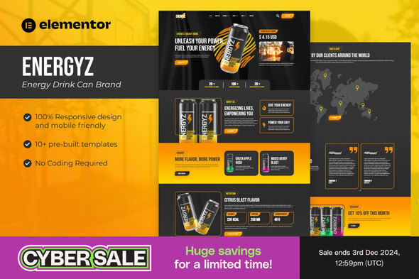 Energyz - Energy Drink Can Brand Elementor Template Kit