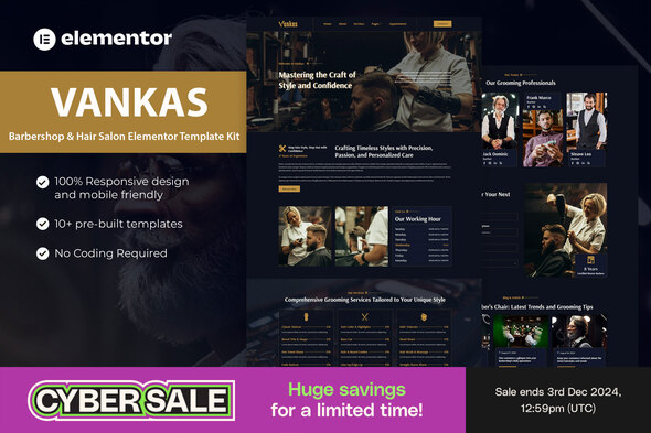 Vankas - Barbershop & Hair Salon Elementor Template Kit