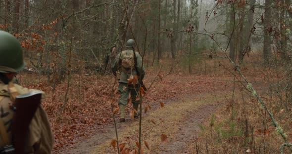 Historical Re-enactment. Re-enactor Dressed As American Soldier Of USA Infantry Of World War II