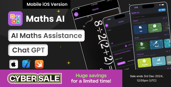 Math AI | AI Maths Assistance | iOS Full Application | Swift | ADMOB | Subscription