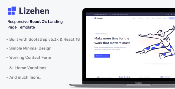 Lizehen – React Landing Page Template – 0 Sold!