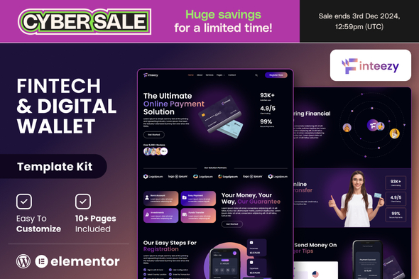 Finteezy - Fintech Startup & Digital Wallet Elementor Template Kit