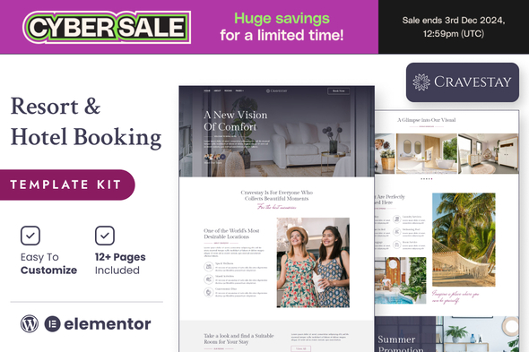 Cravestay – Luxury Hotel & Resort Elementor Template Kit