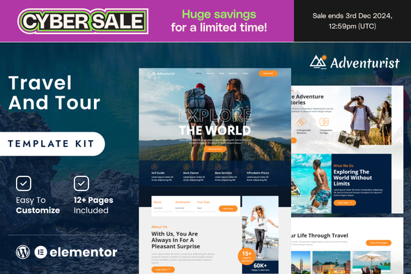 Adventurist -  Travel & Tourism Agency Elementor Template Kit