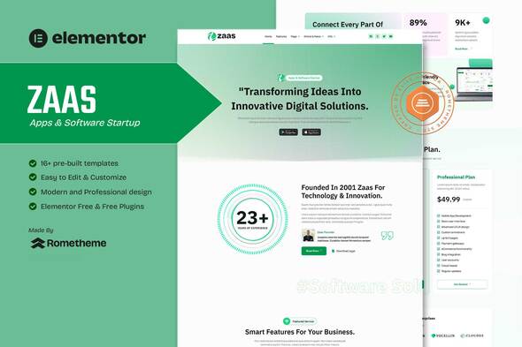 Zaas - Apps & Software Startup Elementor Template Kit