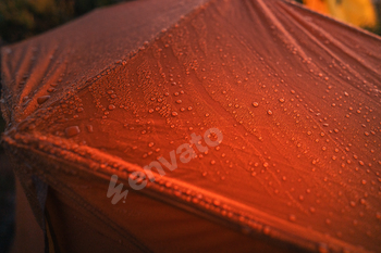 Water drops on a camping tent canvas