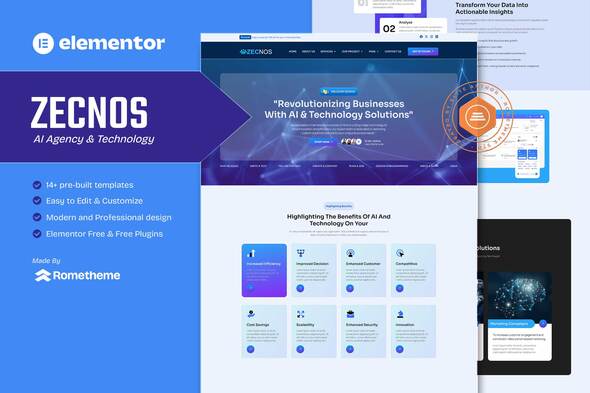 Zecnos - AI Agency & Technology Elementor Template Kit