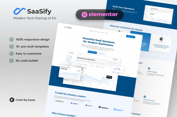 SaaSify - Modern Tech Startup Elementor Template Kit