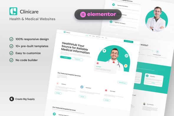 Clinicare - Elementor Template Kit Health & Medical Websites