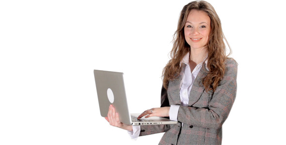 Secretary Typing On Laptop White Background