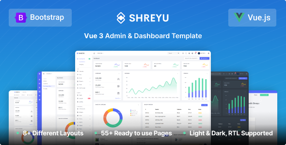 Shreyu – Vue 3 Admin & Dashboard Template – 0 Sold!