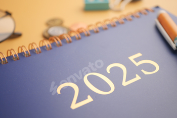 2025 year calendar on office desk