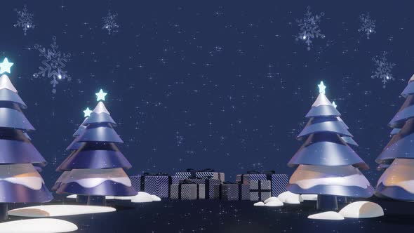 Christmas Tree Snow Blue 3D Background