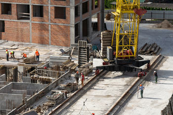 aerial view of construction worker in construction site