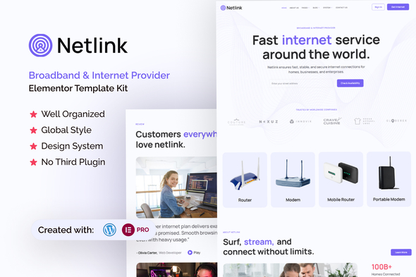 Netlink – Broadband & Internet Provider Elementor Template Kit – 0 Sold!