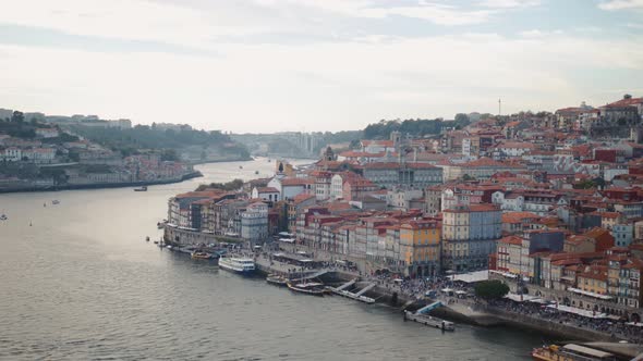 Panoramic View of Old Porto Oporto City and Ribeira Over Douro River From Vila Nova De Gaia Portugal