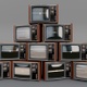 Pile Of Retro Tvs With Green Screen Turning On And Off - VideoHive Item for Sale