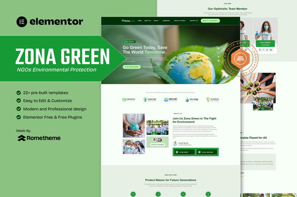 Zona Green -  NGOs Environmental Protection  Elementor Template Kit