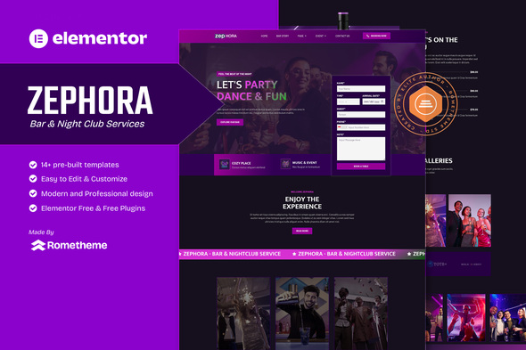 Zephora - Bar & Night Club Services Elementor Template Kit