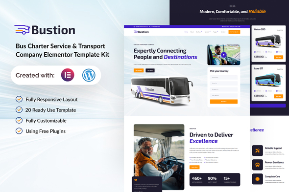 Bustion - Bus Charter Service & Transport Company Elementor Template Kit