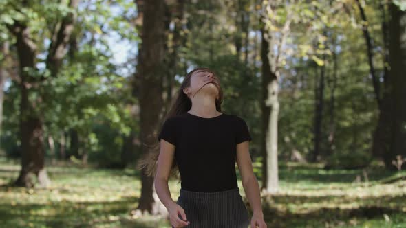 Happy Woman Having Fun Outdoors, Slow Motion