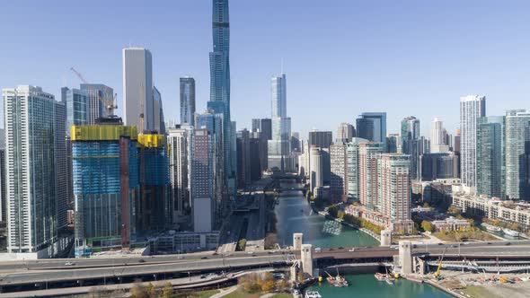 Flyover Downtown Chicago - Aerial 