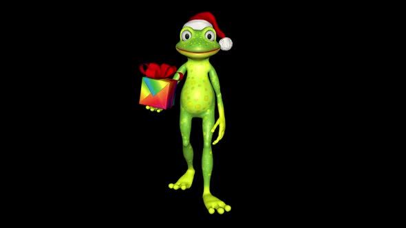 Frog Christmas Santa Shows Gift Looped Alpha Channel