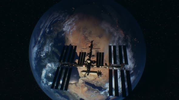 International Space Station in Outer Space Over the Planet Earth Orbit alt