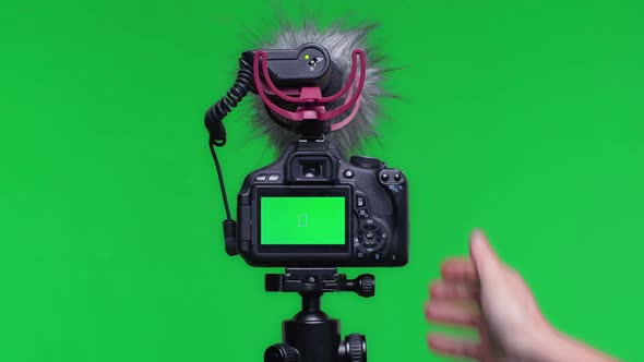 Professional Video Camera on Green Screen