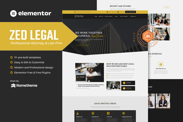 Zed Legal - Professional Attorney & Law Firm Elementor Template Kit