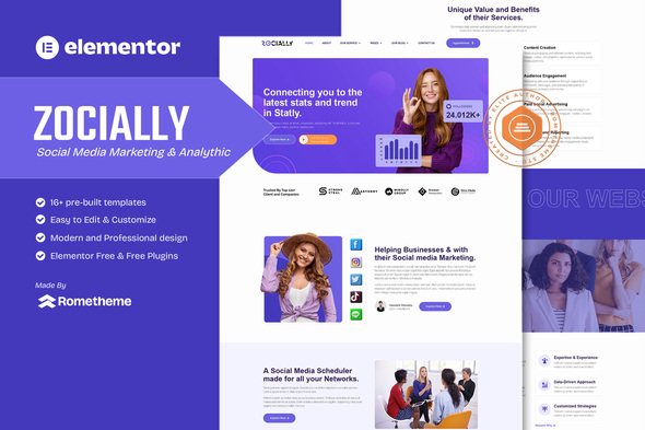 Zocially - Social Media Marketing & Analythic Elementor Template Kit