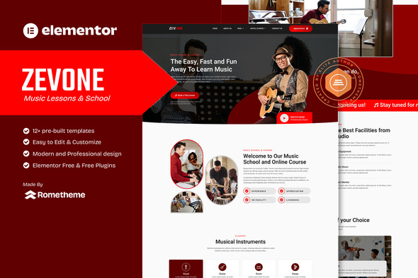 Zevone - Music Lessons & School Elementor Template Kit