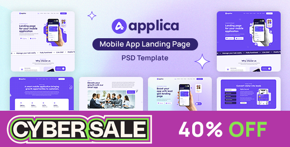 Applica - Mobile App Landing Page PSD Template