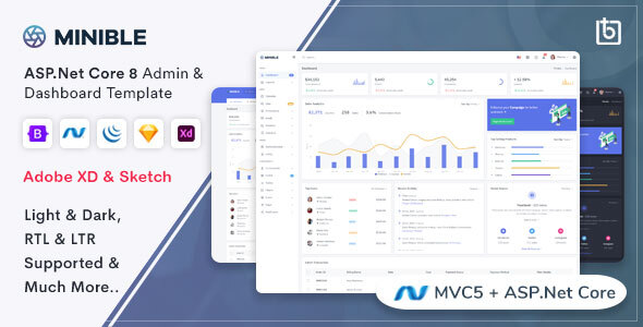 Minible - ASP.Net Core 8 & MVC5 Admin Dashboard Template