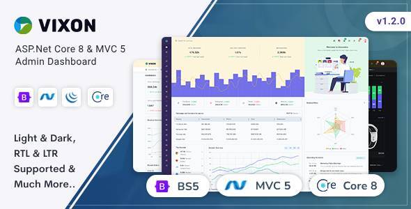 Vixon - ASP.Net Core 8 & MVC5 Admin Dashboard Template