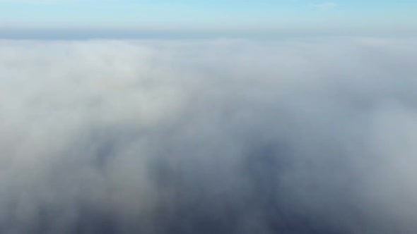 Aerial Drone View Flight Over Fog