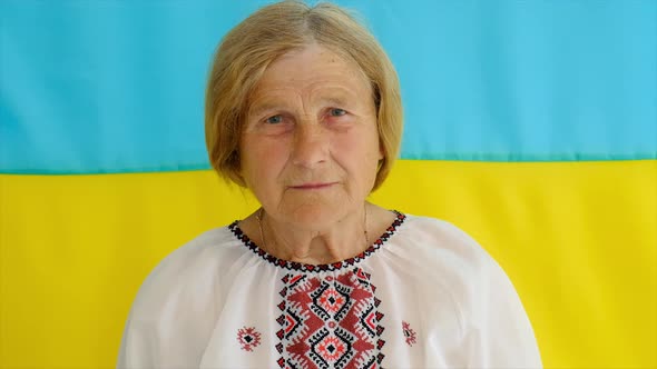 Grandmother is a Ukrainian Patriot in an Embroidered Shirt