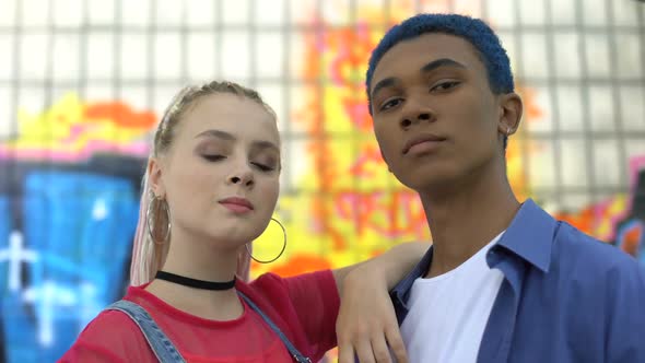 Stylish Male and Female Teenagers Looking Camera, Urban Youth Trends, Subculture