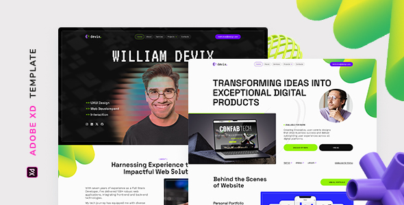 Devix – Developer Portfolio Template for Adobe XD