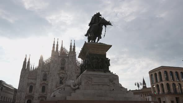 Statue of Vittorio Emanuele II and Milan Cathedral, Italy 07