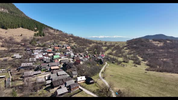 Aerial view of the historical Slovak village Vlkolinec in Slovakia