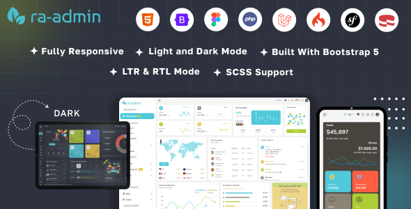 Ra-admin Boostrap, PHP, Laravel, codeigniter, symfony, cake PHP & Figma Admin Dashboard Template