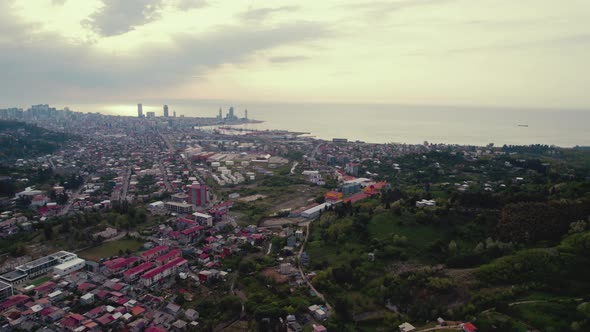 Aerial View of Stunning City on Black Sea Coast Batumi Adjara Georgia