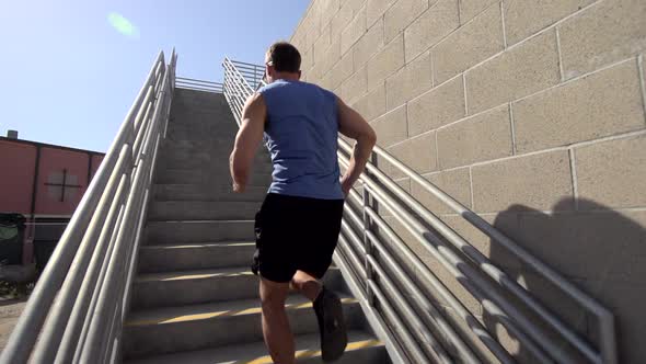 A man running stairs.