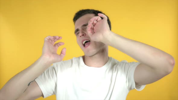 Happy Man Dancing, Yellow Background