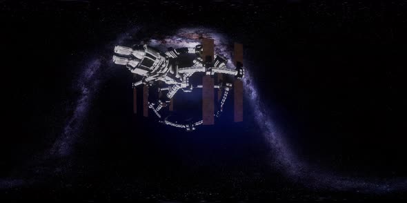VR 360 Futuristic Spaceship Flying in Space with Mily Way alt