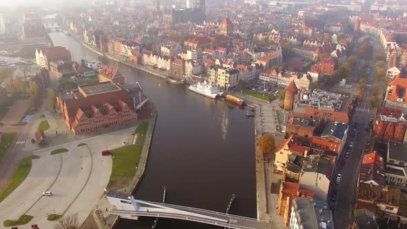 Aerial view of the old town of Gdansk at sunny day