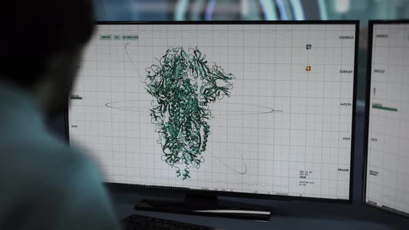 The process of virus analysis. Covid-19 Protein Spike Structure was found. UI. alt