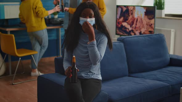 African Woman Keeping Social Distancing Wearing Face Mask