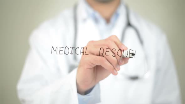 Medical Rescuers, Doctor Writing on Transparent Screen